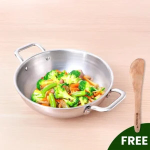 TurboCuk Tri-ply Stainless Steel Kadai, Premium Quality, 3 Layer Thick Body, 100% Toxin-free, Non-stick, Induction & Gas, Free ₹110 Spatula, 1.7/2.7/3.5L (KC-MX-ST-171)