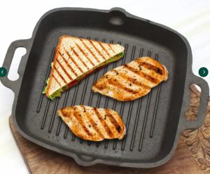 Cast iron Square Griddle / grill pan - 10.5 inch+ Silicone grip - KC-FE-GP-010