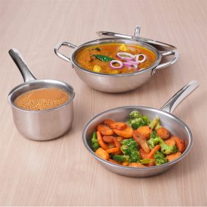 KC-MX-ST-183 Triply Combo -  24cm Kadai + 22cm Frypan +14cm Saucepan (With lid )